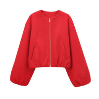 Damen Reißverschluss mit Taschen Übergangsjacke in Rot