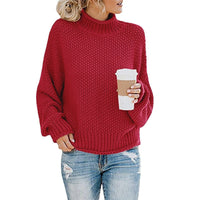 Kuscheliger Damen Strickpullover – Lockerer Rollkragenpullover für Herbst und Winter, ideal für lässige Freizeitlooks in Rot