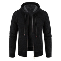 Gefütterte Herren Strickjacke Mit Kapuze | Winterjacke Mit Reißverschluss in Schwarz