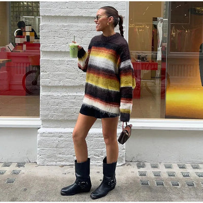 Selma | Gestreifter Fuzzy-Strickpullover