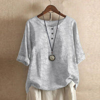 Damen Vintage Bedruckt Kurzarm Bluse in Hellgrau