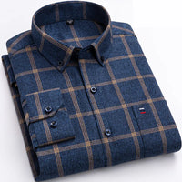 Herren Langarm Arbeit Hemd | Kariert in Navyblau