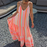 Damen Bedruckt Maxi Sommerkleid in Orange