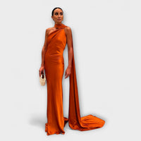 Schickes Off-Shoulder Halter Maxikleid in Orange