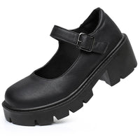 Damen Dirndl Schuhe | Schnallenriemen Mit Breiter Sohle in Mattschwarz