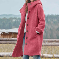 Damen Wollmantel mit Knöpfen – Langer, lässiger Mantel in Blau oder Grün für kalte Tage in Rosa