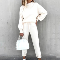 Damen Zweiteiliger Lounge-Set – Bequemer und stylischer Sweater und Jogginghose für Freizeit und Alltag in Weiß