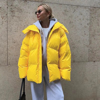 Übergröße PufferJacke mit Kapuze in Gelb
