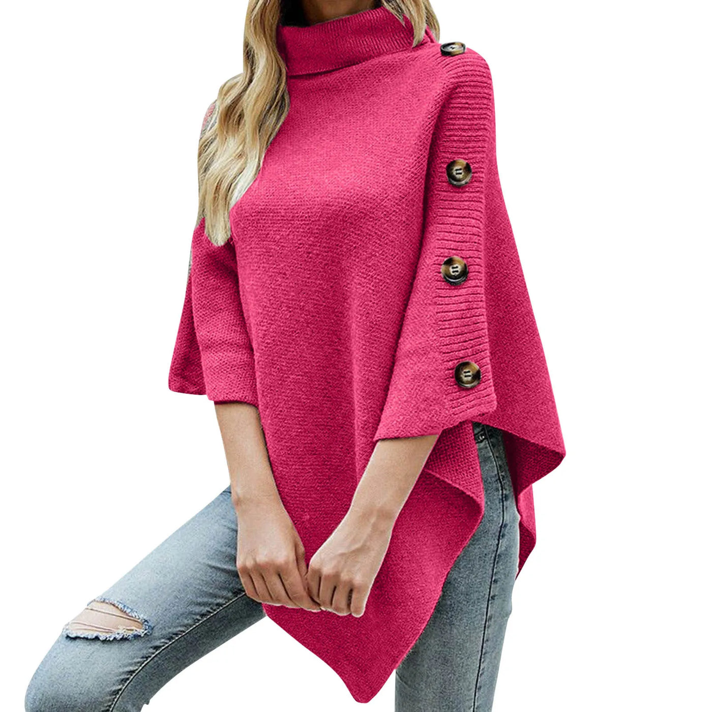 Andrea - Poncho mit Rollkragen und seitlicher Knopfleiste