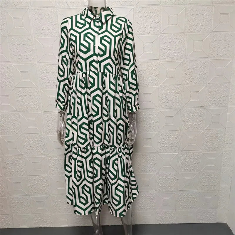 Adeline - Langärmeliges Kleid mit geometrischem Muster