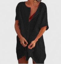 Magdalena | Damen Sommer Lockeres Tunika Midikleid in Schwarz