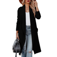Langer Damen Cardigan mit Taschen – Bequemer und modischer Strickmantel für den Alltag in Schwarz