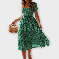 Vintage Blumenmuster Puffärmel Maxikleid in Grün