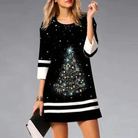 Damen Lässiges 3/4 Ärmel Weihnachten Kleid | Mini in Schwarz 3