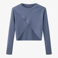 Elegantes Satinkleid - Stricktop-Kombinationsset in Blau Stricktop
