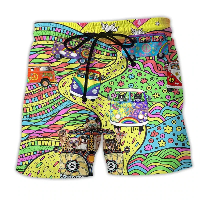 Herren Badeshorts für den Sommer mit Kordelzug und Grafikdruck