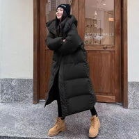 Lange Puffer Daunenmantel in Schwarz