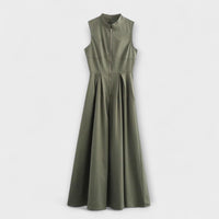 Ärmelloses Plissiertes Midikleid im Bodycon-Stil in Olivgrün