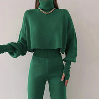 Damen Pullover Hosen Set in Grün