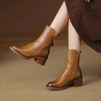 Elegante Damen Lederstiefeletten in Braun
