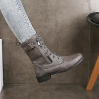 Katharina | Damen Schnürverschluss Leder Stiefel in Grau