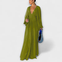 Elegantes Plissiertes Langarmkleid in Grün