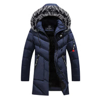 Herren Winterjacke | Langer Steppmantel Mit Kapuze in Blau