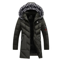 Herren Winterjacke | Langer Steppmantel Mit Kapuze in Grün