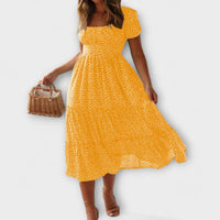 Vintage Blumenmuster Puffärmel Maxikleid in Gelb
