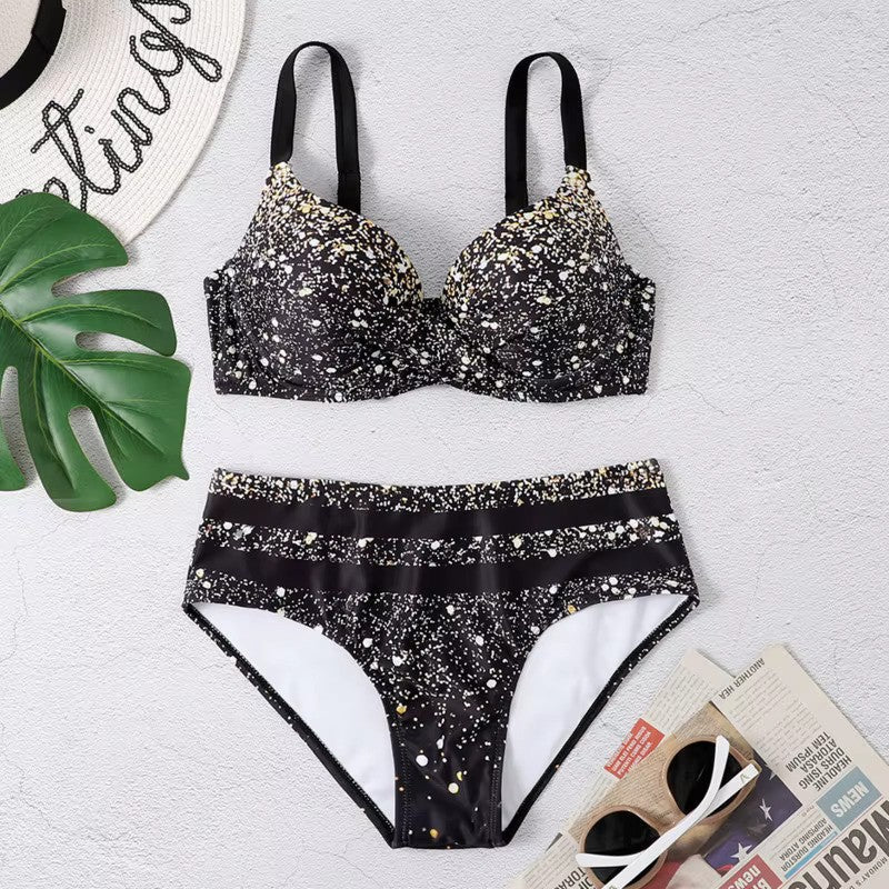 Damen Bikini Set zweiteilig mit High Waist und Grafikmuster