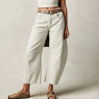 Damen Knopfverschluss Baggy Jeans in Weiß