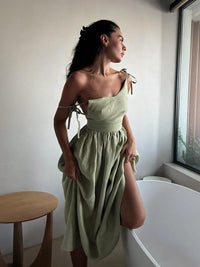 Damen Strand Midi Sommerkleid in Hellgrün
