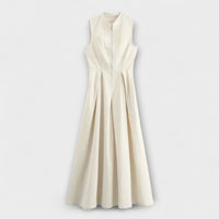Ärmelloses Plissiertes Midikleid im Bodycon-Stil in Beige