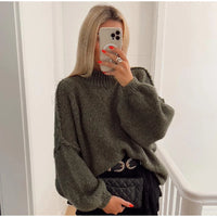 Flauschiger Oversize Strickpullover in Grün