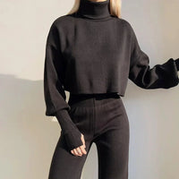 Damen Pullover Hosen Set in Schwarz