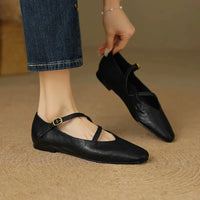 Helga | Damen Klassiker Leder Ballerinas in Schwarz