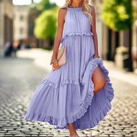Damen Ärmellos A-Linie Maxi Sommerkleid in Lila