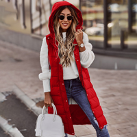 Weste Damen Lang Mit Kapuze | Winter Steppdesign in Rot