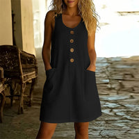 Livora™ Kleid Mit Eleganten Knöpfen Und Fronttaschen in Schwarz