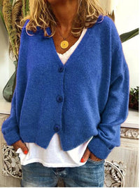 Strickjacke Damen V-Ausschnitt Weich | Locker Übergangszeit in Blau