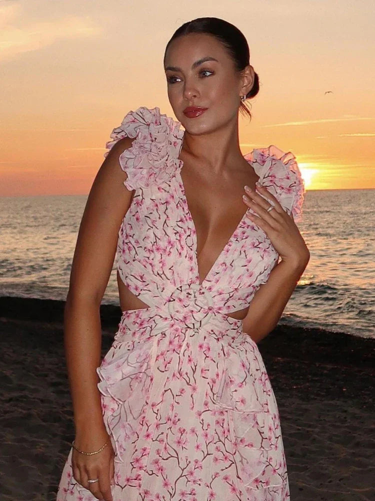 Lexi - Elegantes rückenfreies Maxikleid mit Rüschen