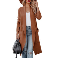 Langer Damen Cardigan mit Taschen – Bequemer und modischer Strickmantel für den Alltag in Braun
