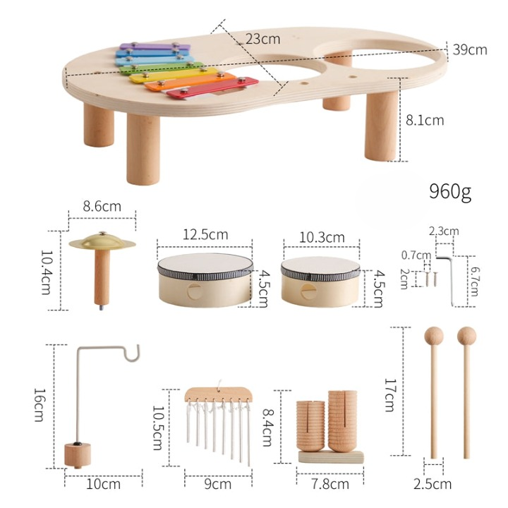 MelodyPlay Holzmusikspielzeug – All-in-One Pädagogisches Instrument für Kleinkinder mit Trommeln, Xylophon & Glocken
