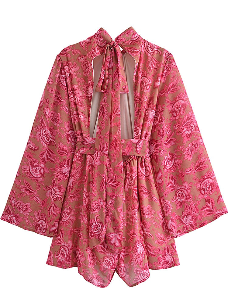 Veronika - Kleid im Kimonostil mit Blumenmuster | Kleid mit hohem Ausschnitt im Bohème-Look für Damen