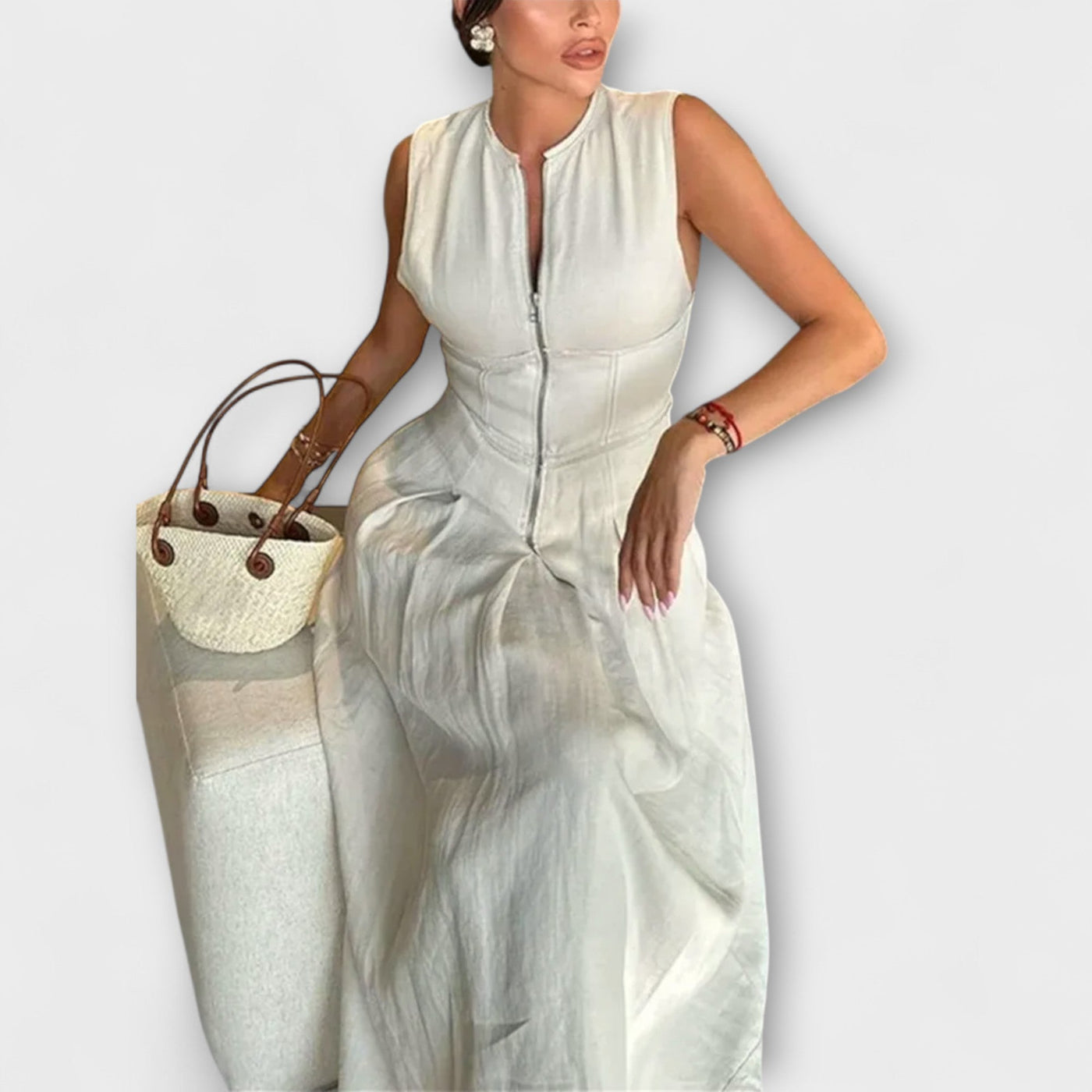 Ärmelloses Plissee Bodycon Midi Kleid