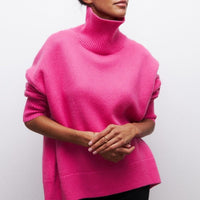 Damen Pullover | Lässig mit Rollkragen und weitem Schnitt in Rosa