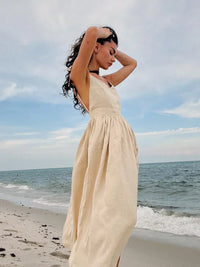 Damen Strand Midi Sommerkleid in Beige