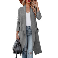 Langer Damen Cardigan mit Taschen – Bequemer und modischer Strickmantel für den Alltag in Grau
