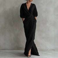 Susan | Damen Wickel V-Ausschnitt Maxikleid in Schwarz