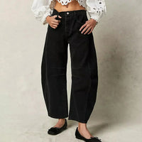 Damen Knopfverschluss Baggy Jeans in Schwarz
